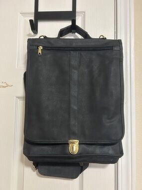 Black Leather Briefcase Bag with Gold Hardware